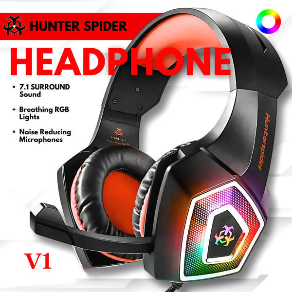 Hunter Spider V1 RGB Gaming Headset – 7.1 Surround Sound, Noise-Cancelling Mic, Deep Bass & RGB Lights
