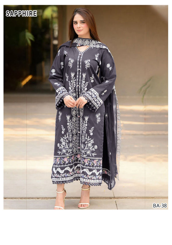 Dhanak Embroidered 3-Piece Suit with Matching Dhanak Embroidered Dupatta