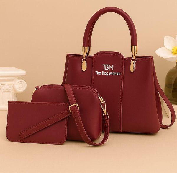 3 Pcs Girl's Rexine Hand Bag Set - Stylish & Versatile